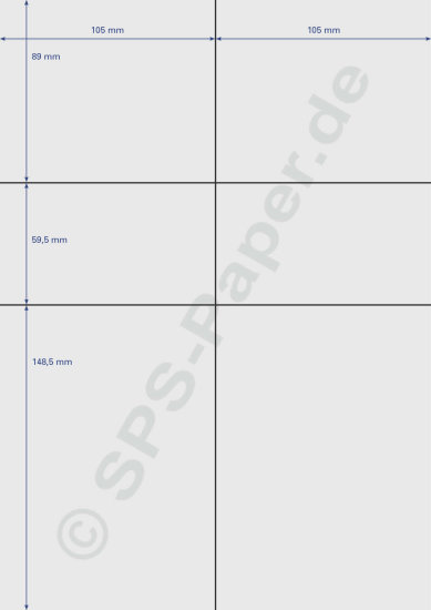 A4 Blatt mit Etiketten - 2x A6 2x 59,5x105 & 2x 89x105mm - weiss & farbig