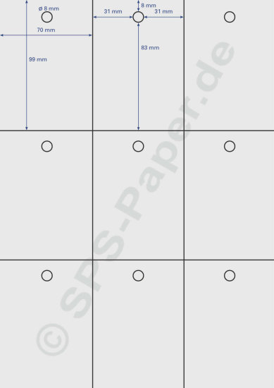 Papier A4 perforiert - 70x99mm (auf Wunsch) gelocht - weiss & farbig