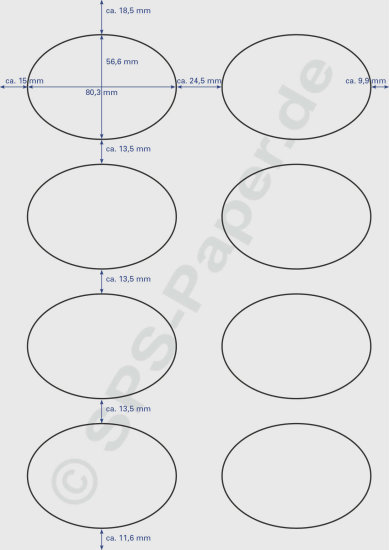 Buttons leicht trennbar - oval 80,3x56,6mm - 8 Stück/A4-Blatt