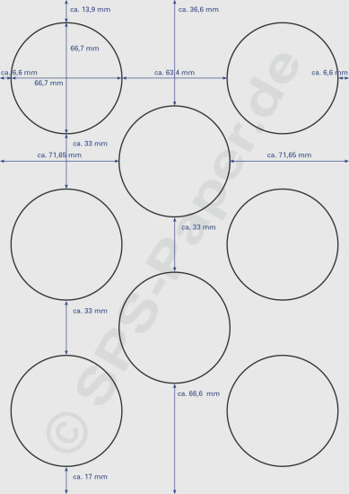 Buttons leicht trennbar - Ø 66,7mm - 8 Stück/A4-Blatt