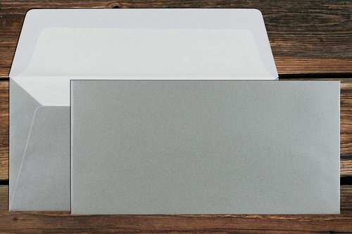 Seidenfutterhüllen DIN lang - metallic silber - nassklebend