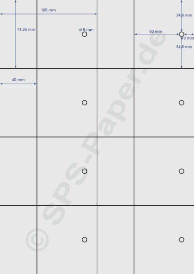 Papier A4 perforiert - 74,3x105mm - (auf Wunsch) gelocht - weiss & farbig